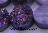 CAG8404 7.5 inches 30mm coin rainbow plated druzy agate beads