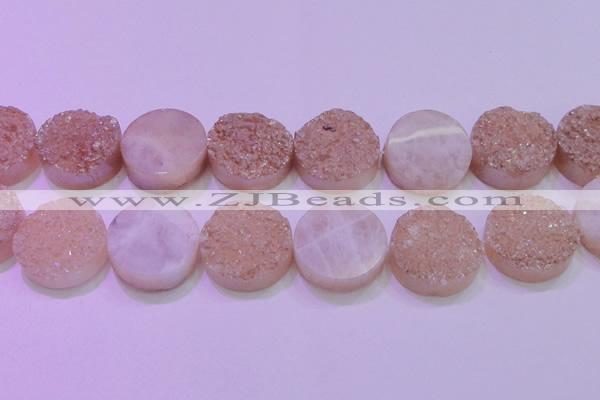 CAG8411 7.5 inches 35mm coin champagne plated druzy agate beads