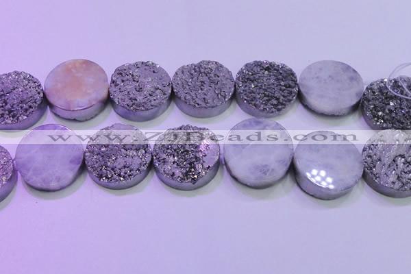 CAG8412 7.5 inches 35mm coin silver plated druzy agate beads