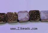 CAG8421 7.5 inches 12*12mm square gold plated druzy agate beads
