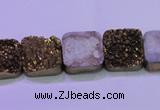 CAG8422 7.5 inches 14*14mm square gold plated druzy agate beads