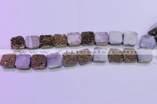 CAG8425 7.5 inches 20*20mm square gold plated druzy agate beads