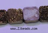 CAG8426 7.5 inches 22*22mm square gold plated druzy agate beads