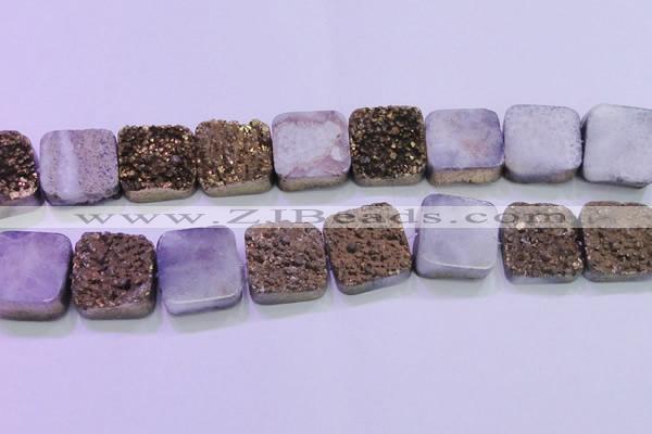 CAG8428 7.5 inches 28*28mm square gold plated druzy agate beads