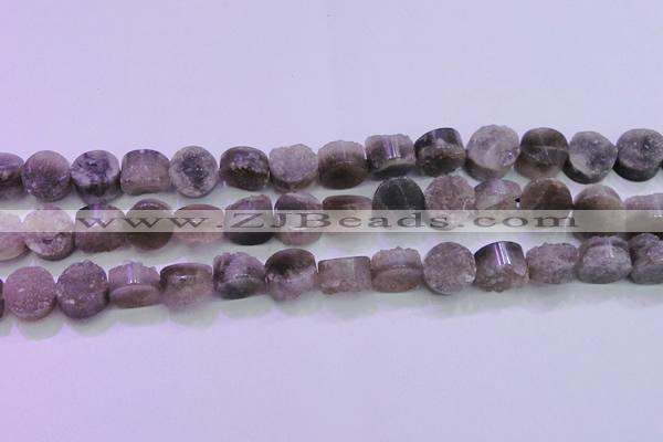 CAG8432 15.5 inches 14mm coin grey druzy agate gemstone beads