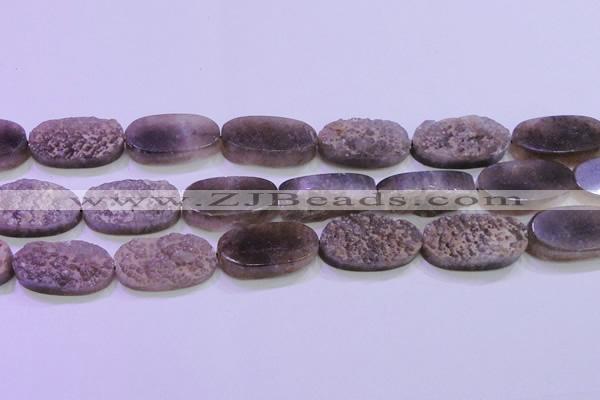 CAG8447 15.5 inches 15*30mm oval grey druzy agate gemstone beads