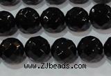 CAG8613 15.5 inches 12mm faceted round black agate gemstone beads