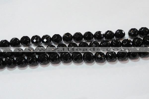 CAG8615 15.5 inches 16mm faceted round black agate gemstone beads