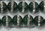 CAG8622 15.5 inches 12mm round green agate with rhinestone beads