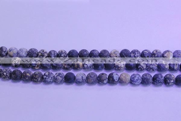 CAG8652 15.5 inches 8mm round matte blue ocean agate beads