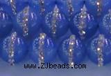 CAG8808 15.5 inches 12mm round agate with rhinestone beads