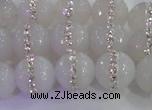 CAG8850 15.5 inches 6mm faceted round agate with rhinestone beads