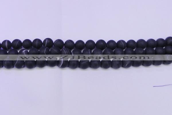 CAG8875 15.5 inches 14mm round matte black line agate beads