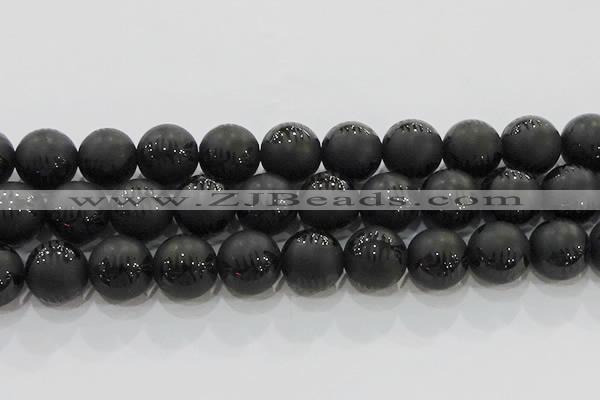 CAG8922 15.5 inches 12mm round matte black agate beads wholesale