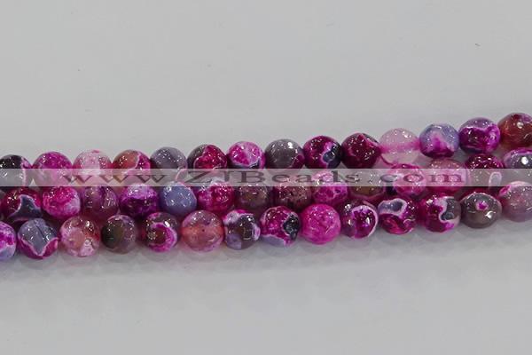 CAG8942 15.5 inches 8mm faceted round fire crackle agate beads