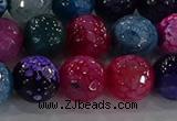 CAG8946 15.5 inches 8mm faceted round fire crackle agate beads
