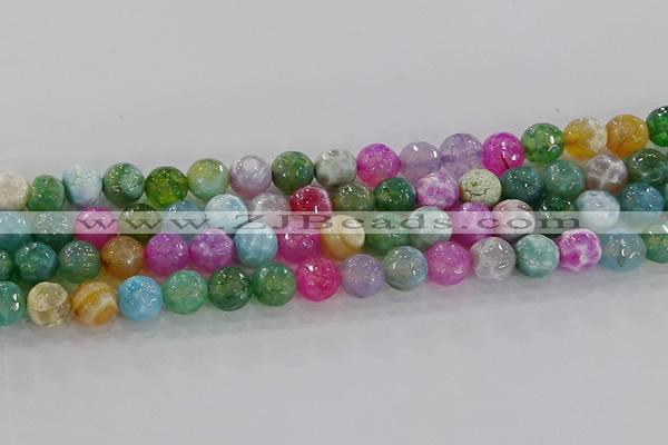 CAG8956 15.5 inches 8mm faceted round fire crackle agate beads