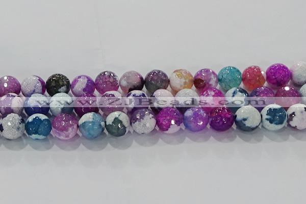 CAG8990 15.5 inches 12mm faceted round fire crackle agate beads