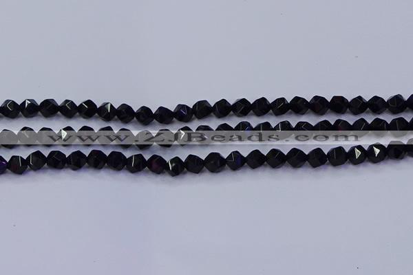 CAG9351 15.5 inches 6mm faceted nuggets black agate beads