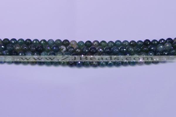 CAG9361 15.5 inches 6mm faceted round moss agate beads wholesale