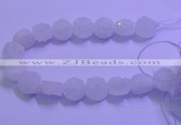 CAG9429 7.5 inches 12mm coin white plated druzy agate beads