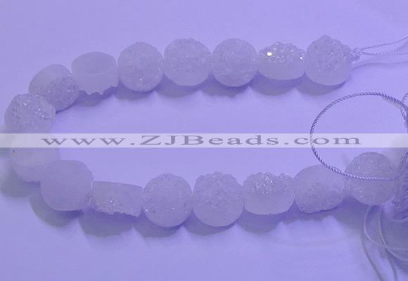 CAG9432 7.5 inches 18mm coin white plated druzy agate beads