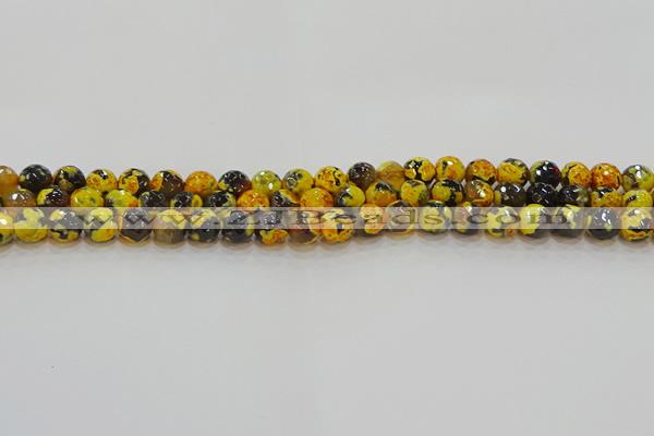 CAG9452 15.5 inches 8mm faceted round fire crackle agate beads