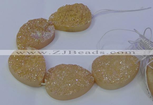 CAG9671 7.5 inches 30*40mm teardrop champagne plated druzy agate beads