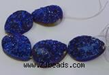 CAG9676 7.5 inches 30*40mm teardrop blue plated druzy agate beads