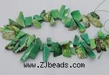 CAG9725 Top drilled 8*20mm - 12*40mm freeform grass agate beads