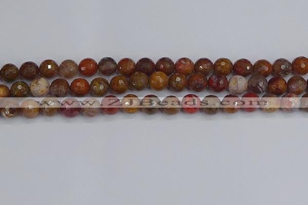 CAG9847 15.5 inches 8mm faceted round red moss agate beads