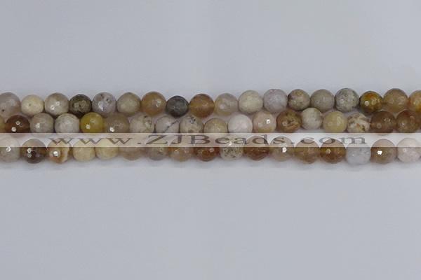 CAG9854 15.5 inches 8mm faceted round ocean fossil agate beads