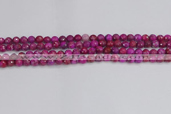 CAG9875 15.5 inches 4mm faceted round fuchsia crazy lace agate beads