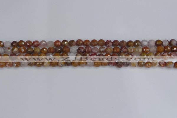 CAG9910 15.5 inches 4mm faceted round red moss agate beads