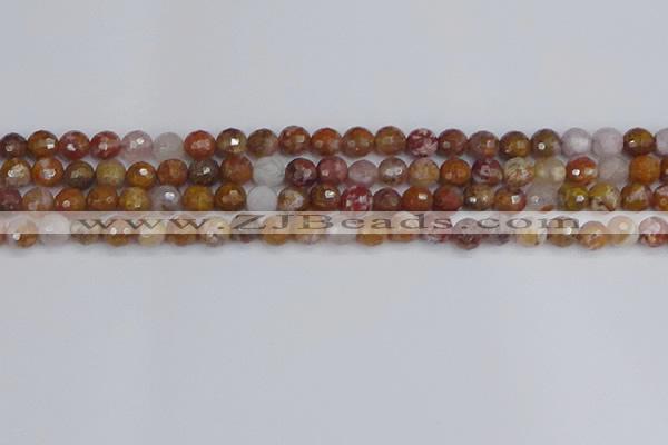 CAG9911 15.5 inches 6mm faceted round red moss agate beads