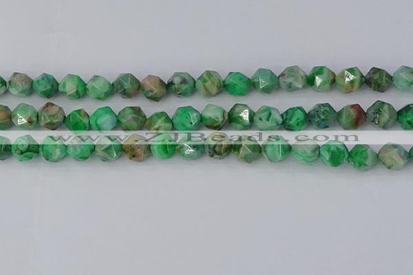 CAG9965 15.5 inches 10mm faceted nuggets green crazy lace agate beads