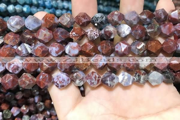 CAG9988 15.5 inches 8mm faceted nuggets red lightning agate beads