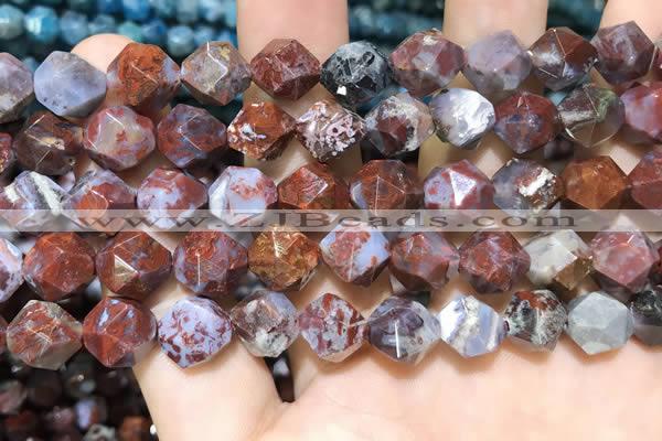 CAG9990 15.5 inches 12mm faceted nuggets red lightning agate beads