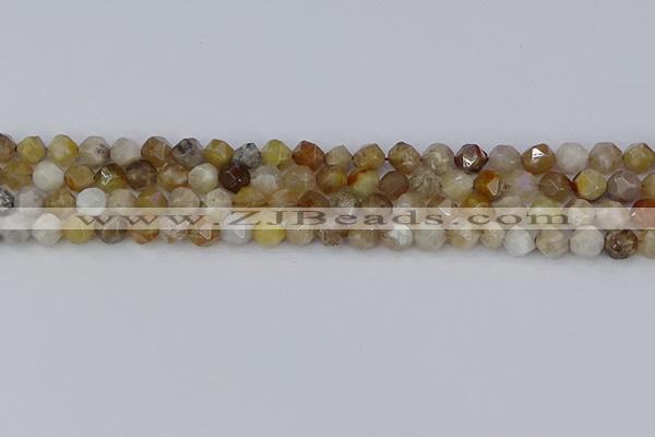 CAG9993 15.5 inches 6mm faceted nuggets ocean fossil agate beads