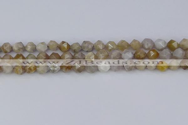 CAG9994 15.5 inches 8mm faceted nuggets ocean fossil agate beads