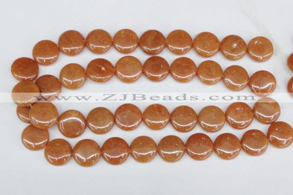 CAJ166 15.5 inches 20mm flat round red aventurine jade beads