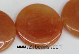 CAJ168 15.5 inches 30mm flat round red aventurine jade beads