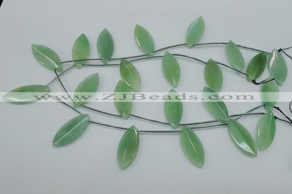 CAJ90 Top-drilled 15*35mm carved leaf green aventurine beads wholesale