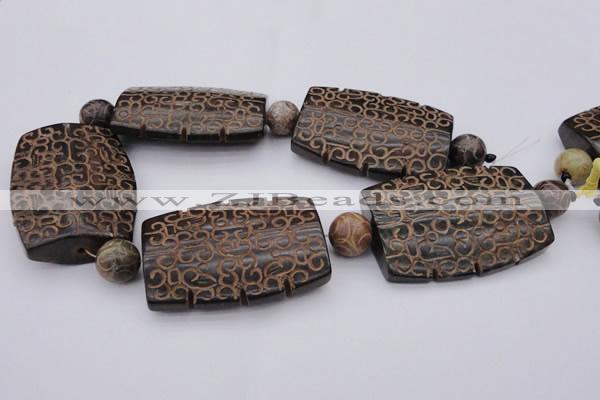 CAL20 14.5 inches 42*59mm carved flat drum agalmatolite beads