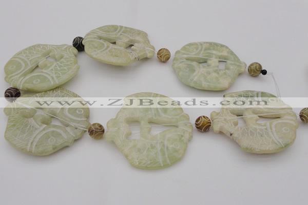 CAL28 14.5 inches 54*56mm carved fish agalmatolite beads