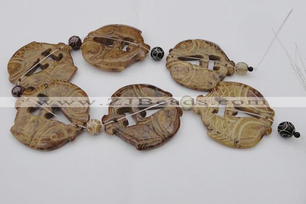 CAL30 14.5 inches 54*56mm carved fish agalmatolite beads