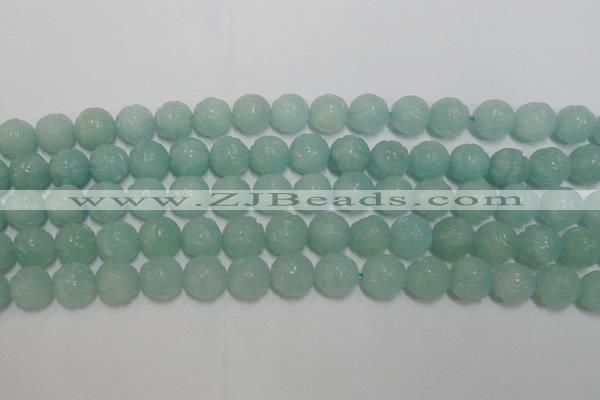 CAM1124 15.5 inches 12mm carved round amazonite beads wholesale