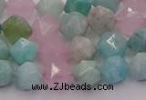 CAM1442 15.5 inches 8mm faceted nuggets amazonite & rose quartz beads