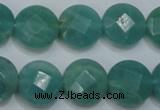 CAM942 15.5 inches 14mm faceted coin amazonite gemstone beads