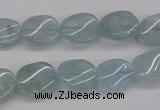 CAQ150 15.5 inches 10*12mm twisted oval natural aquamarine beads